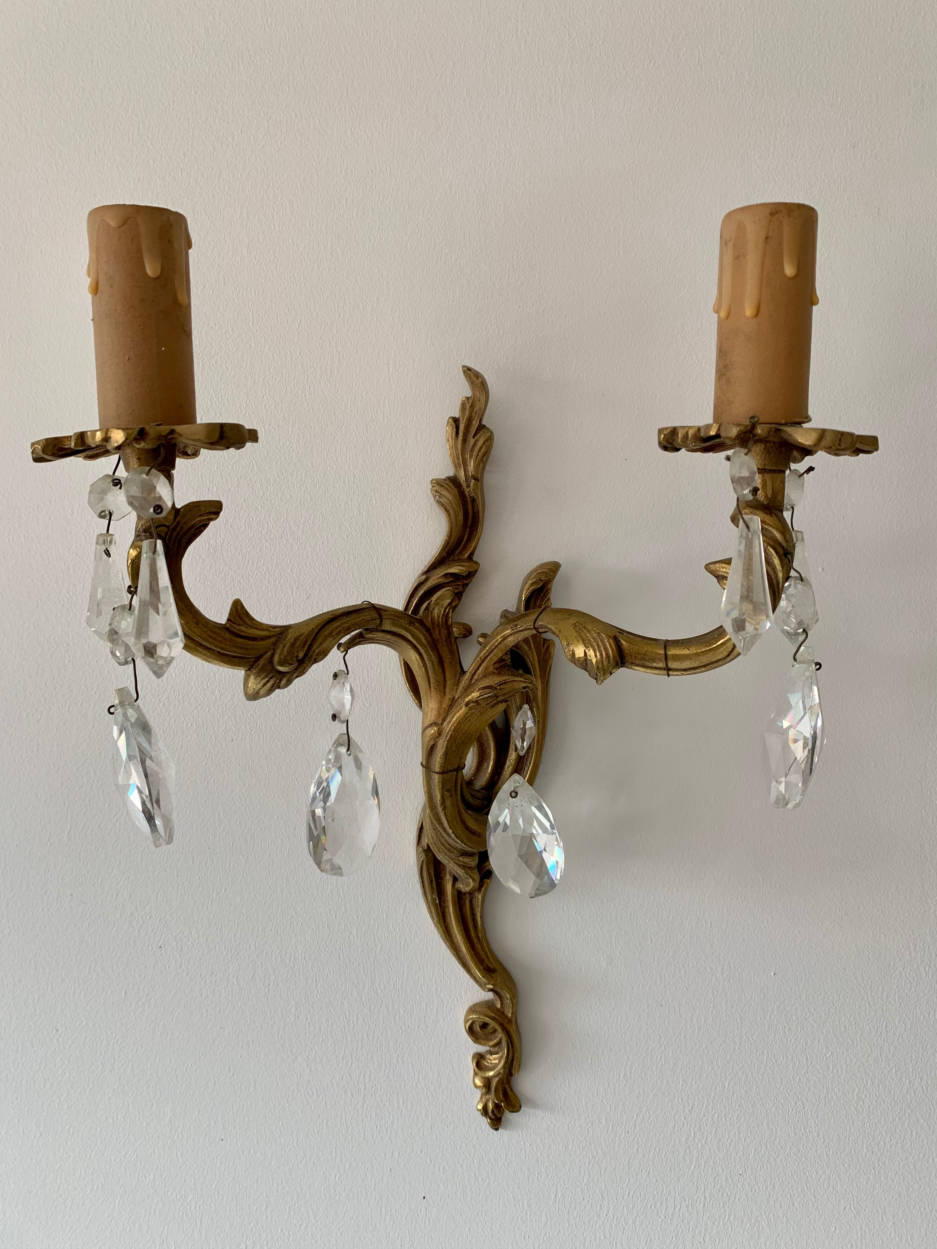 Paire d’appliques bronze et pampilles
