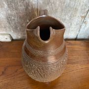 Antique brown stoneware pitcher geometric chiseled decor made in france vintage