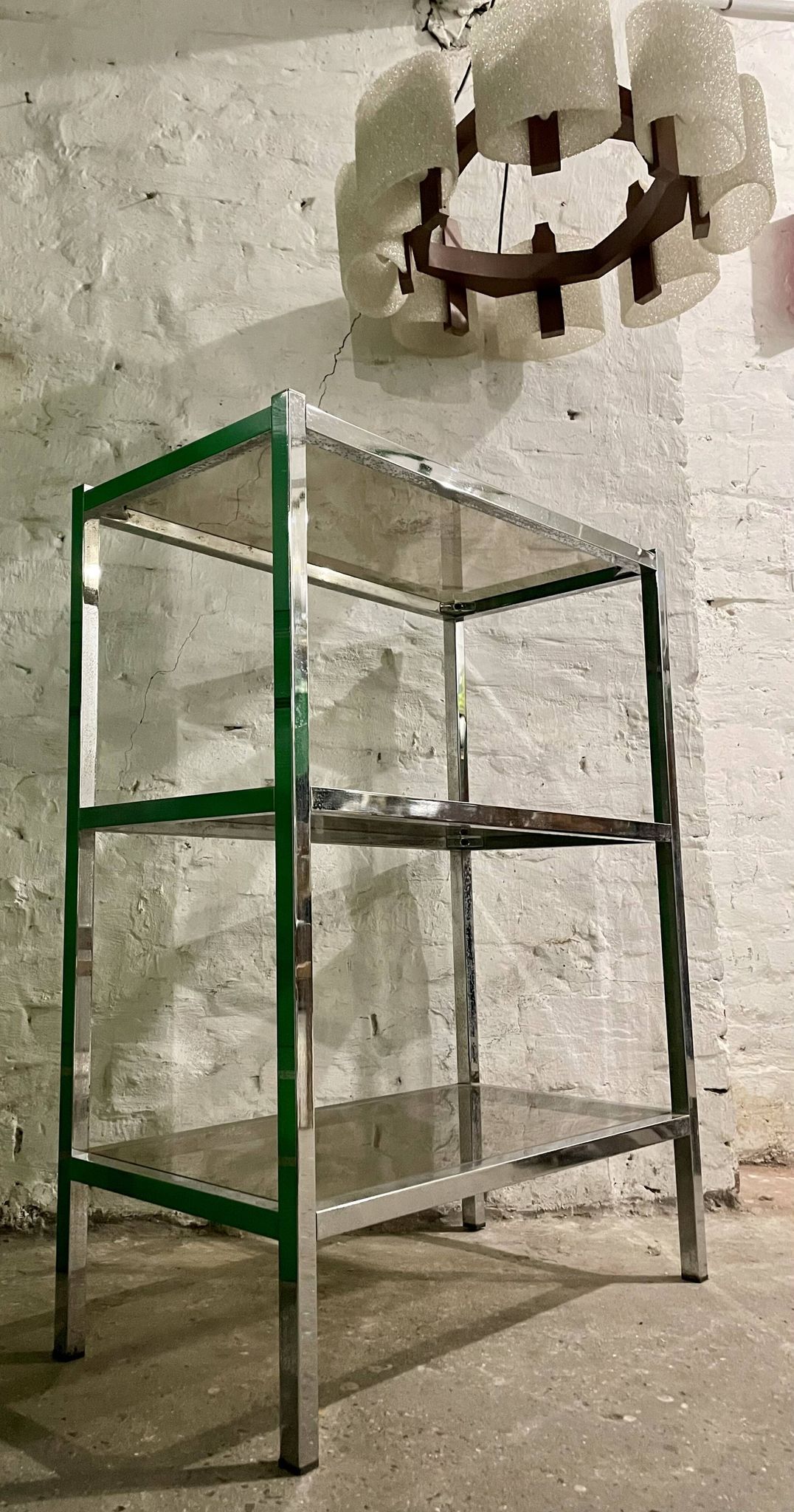 High chrome shelf with 3 smoked glass shelves Roche Bobois