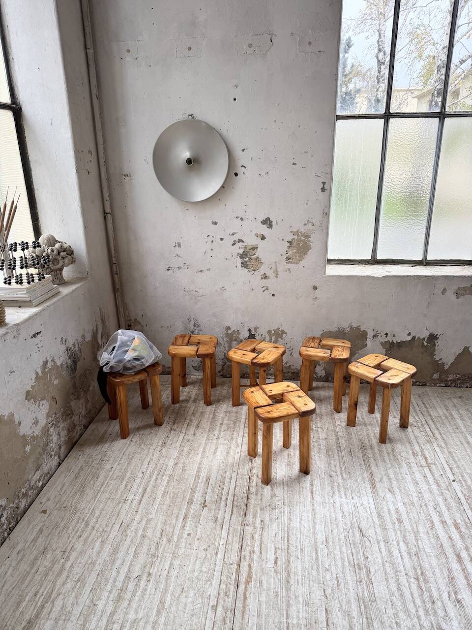 Set of 6 Olof Ottelin stools, Finland 1950.