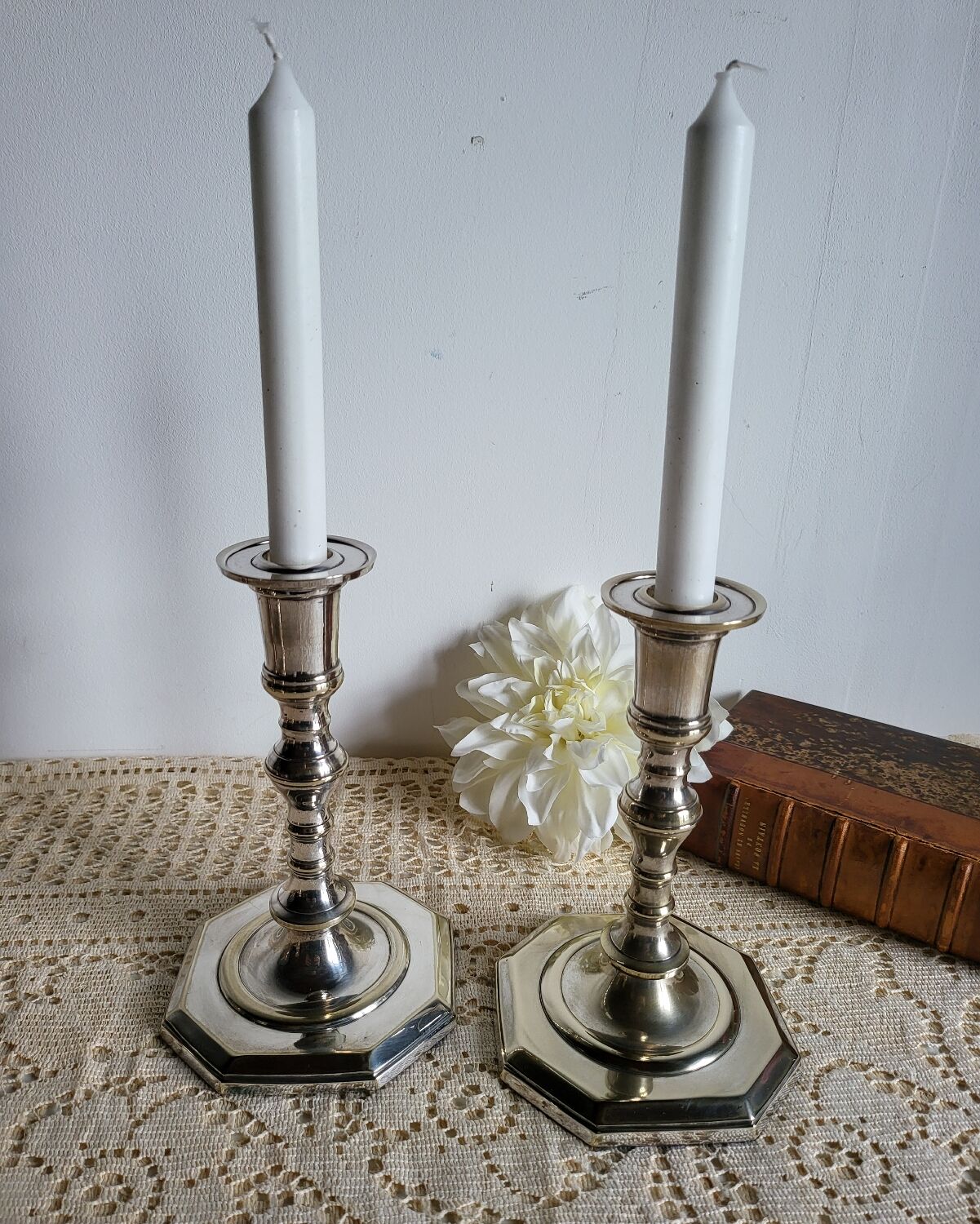 Pair of silver-plated candlesticks