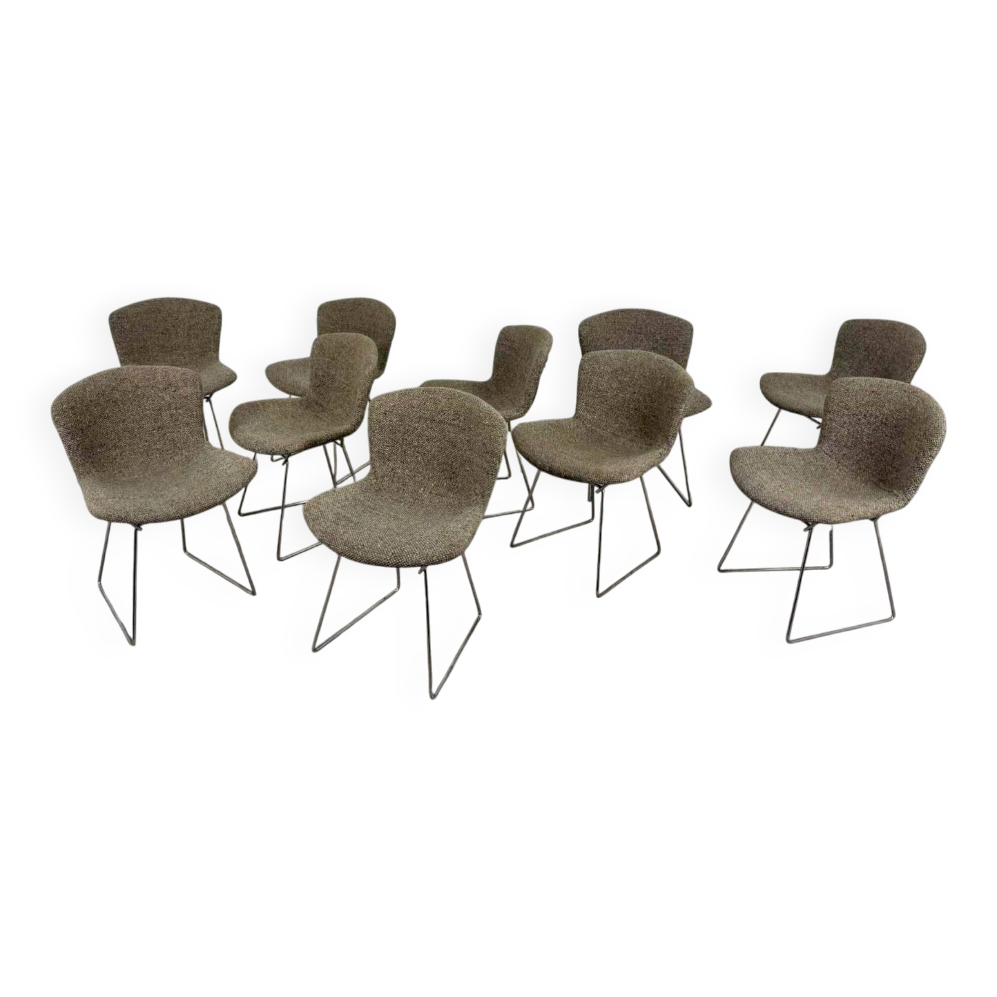 Set of 10 Wire chairs by Harry Bertoia for Knoll