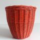 Bohemian Mid-Century Coral Red Wicker Basket, France, circa 1960s