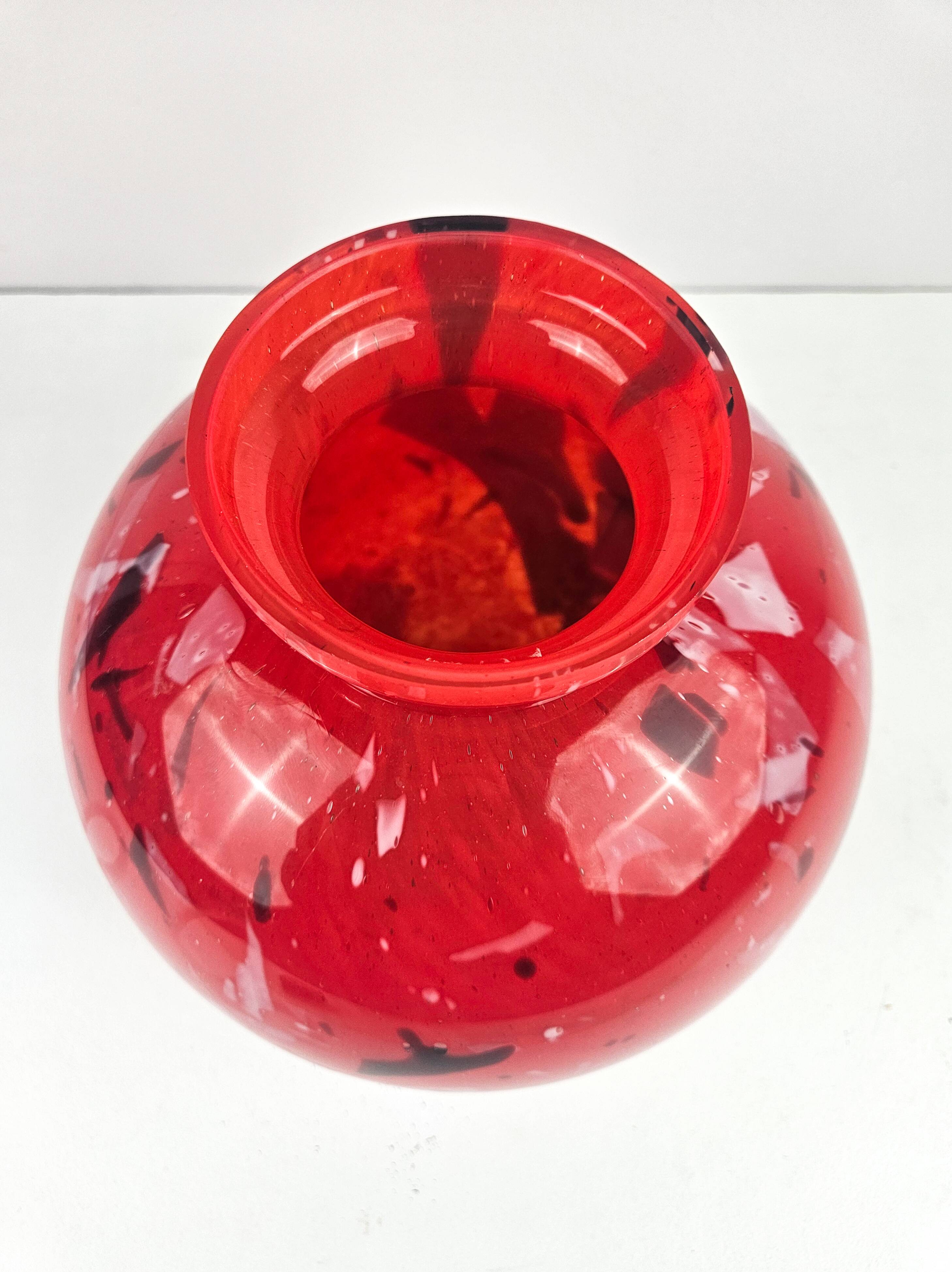 Vintage red glass ball vase