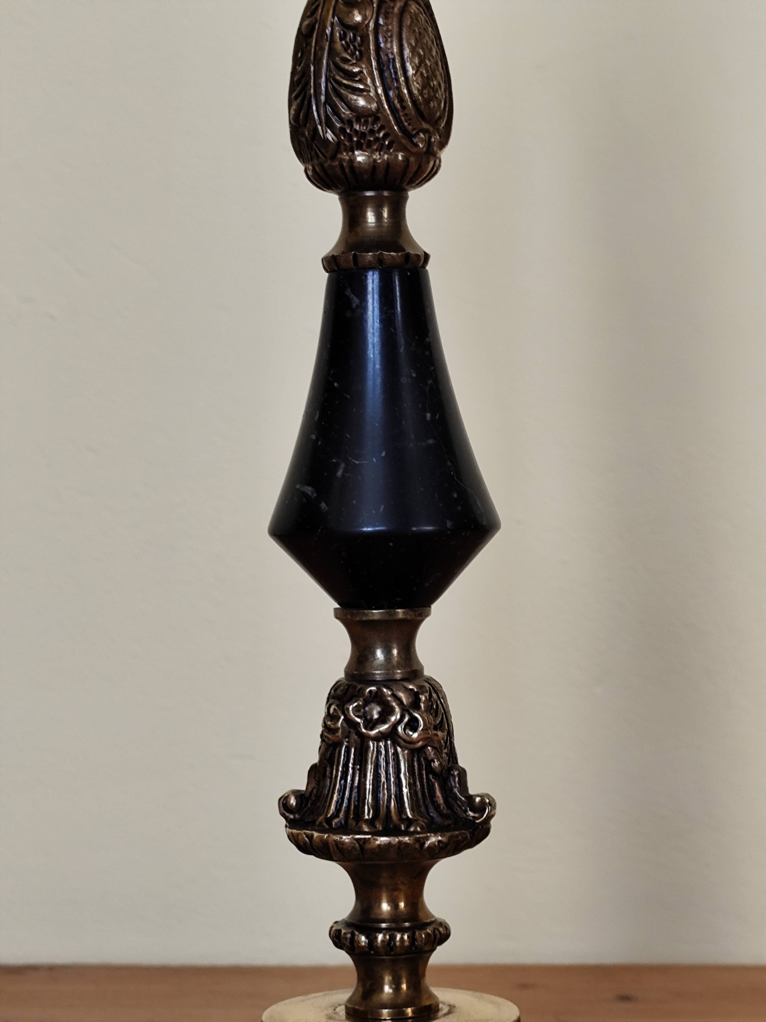 Table lamp base candlestick in chiselled brass and marble base.