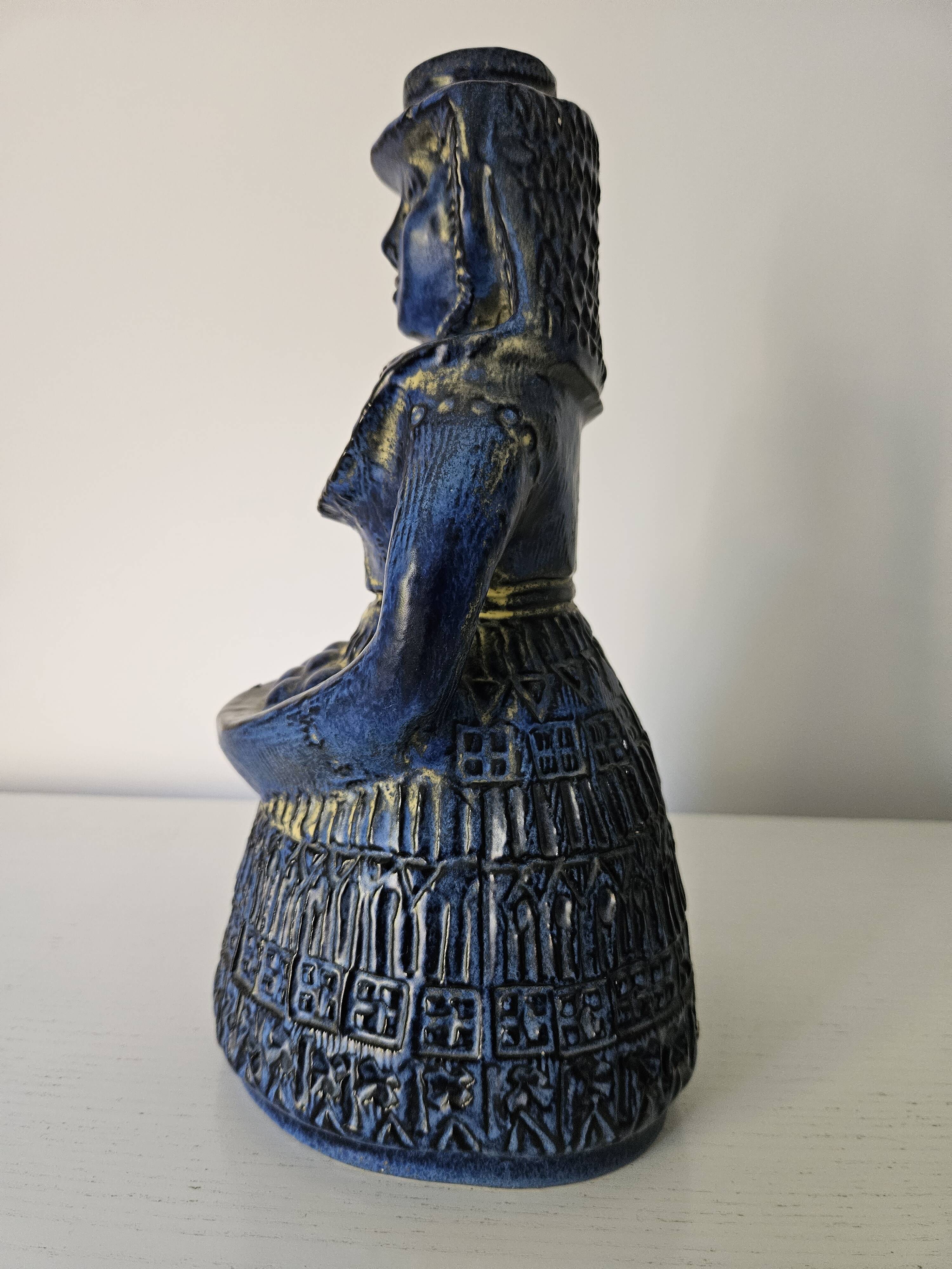 Vintage bay keramik, blue woman with fruit basket, germany, 1960s/1970s.