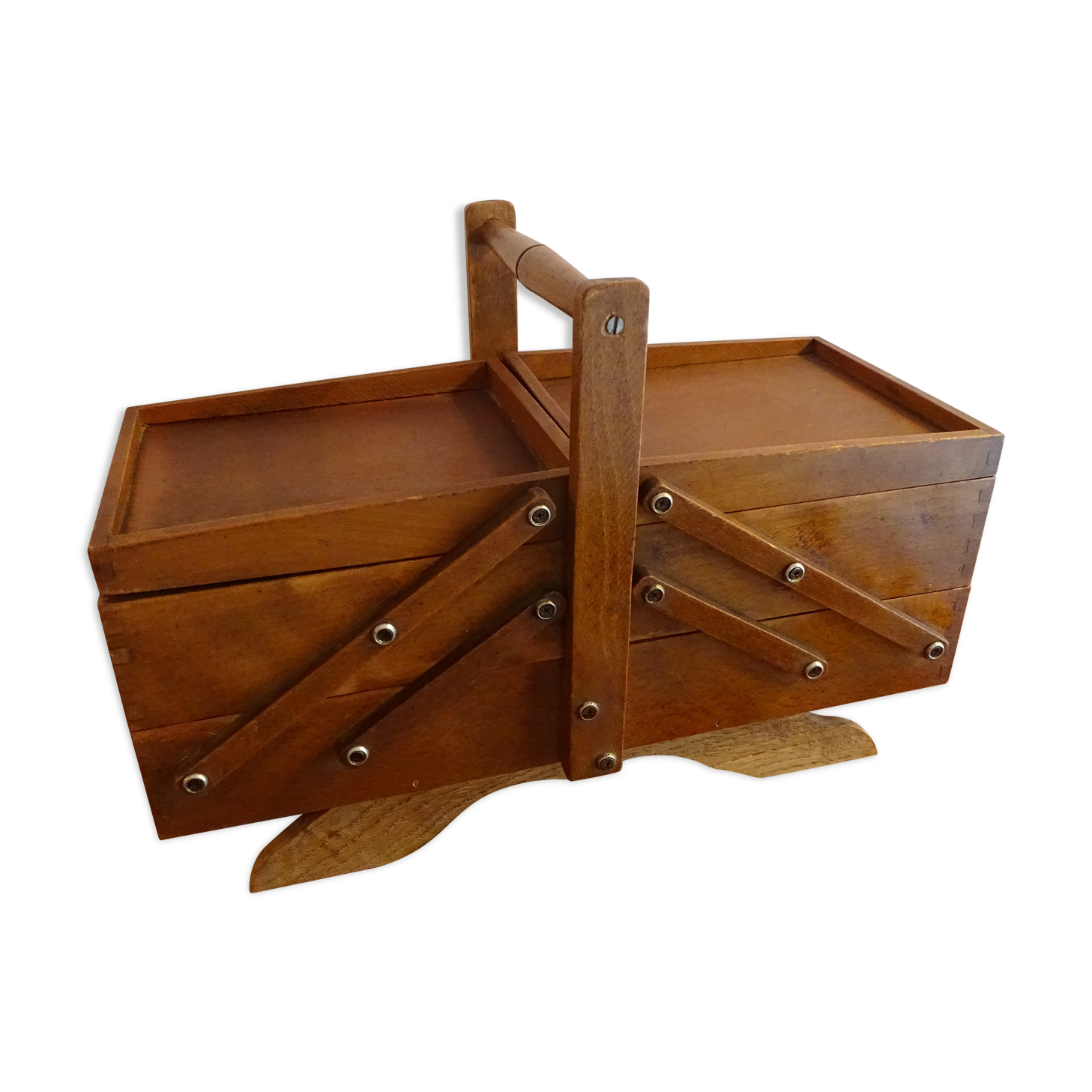 Sewing basket to lay vintage wood