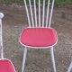 Set of 4 Scandinavian style chairs from the 50s in white lacquered wood and red skaï patties