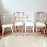 Set of 4 vintage wood and white chairs