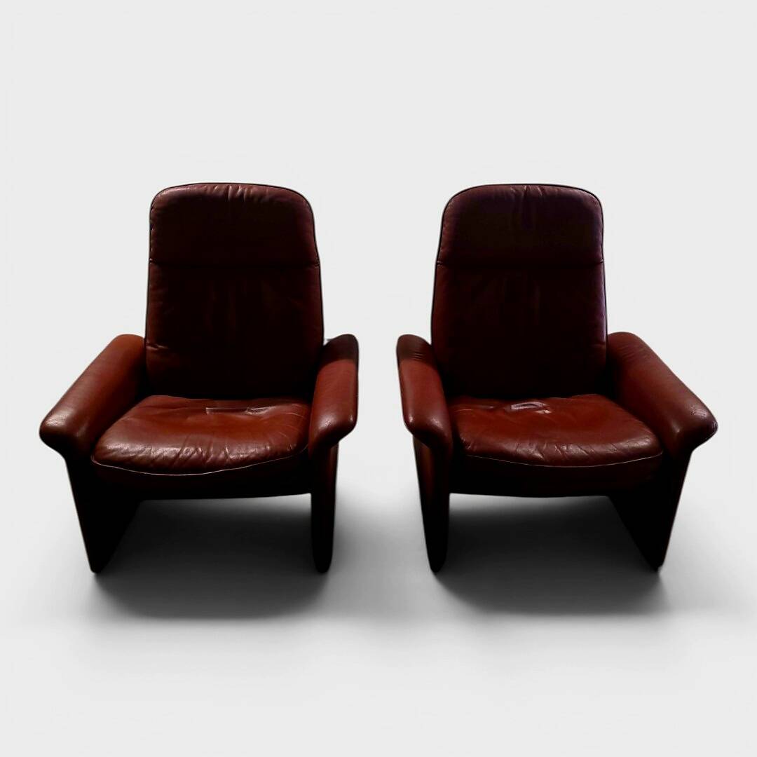 Pair of reclining lounge chairs DS 50 De Sede – Cognac Leather