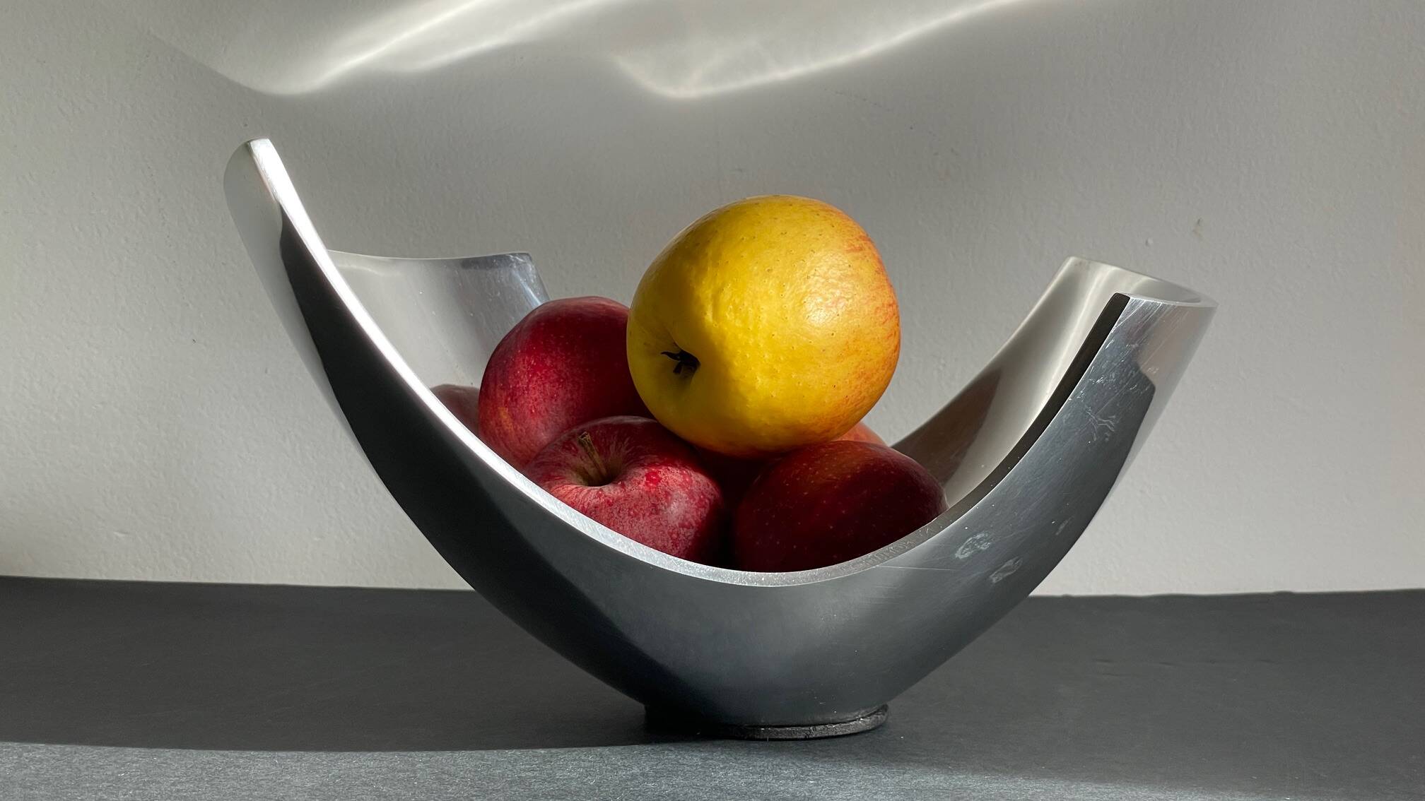Vintage polished metal fruit bowl
