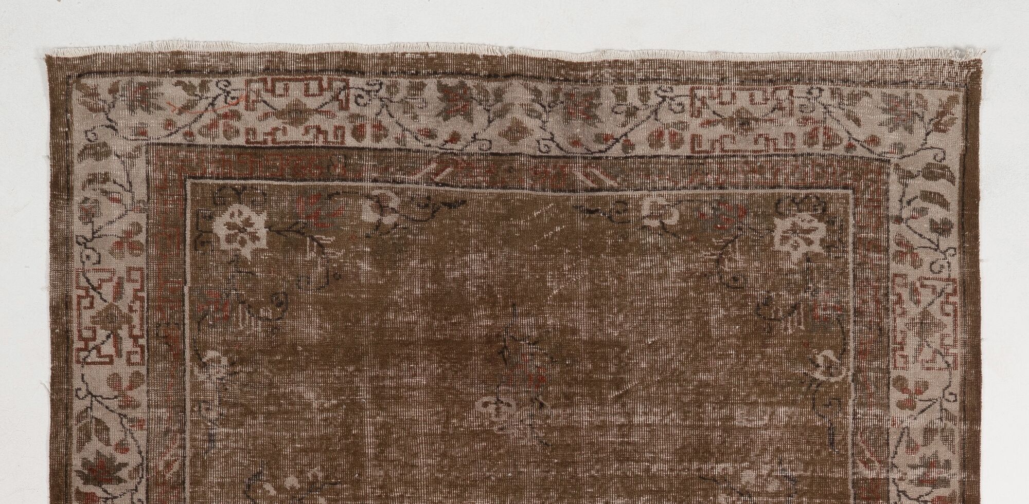 Mid-century handmade turkish area rug in brown and beige color 199x300 cm