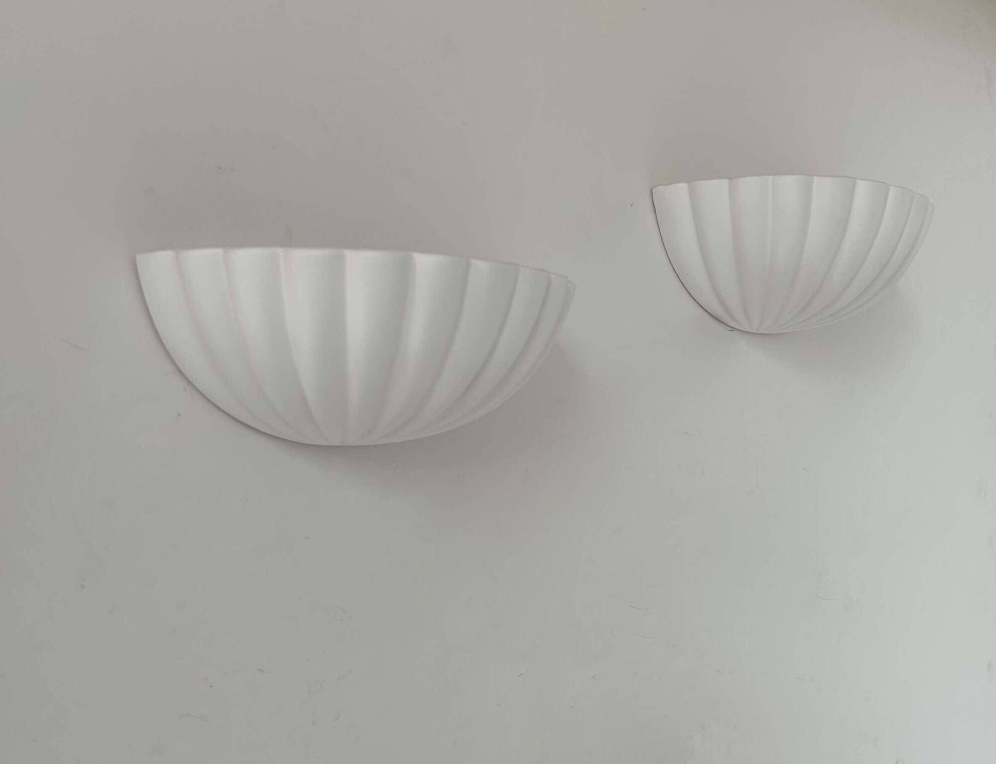 Pair of vintage shell wall lights, matte white, France 1970