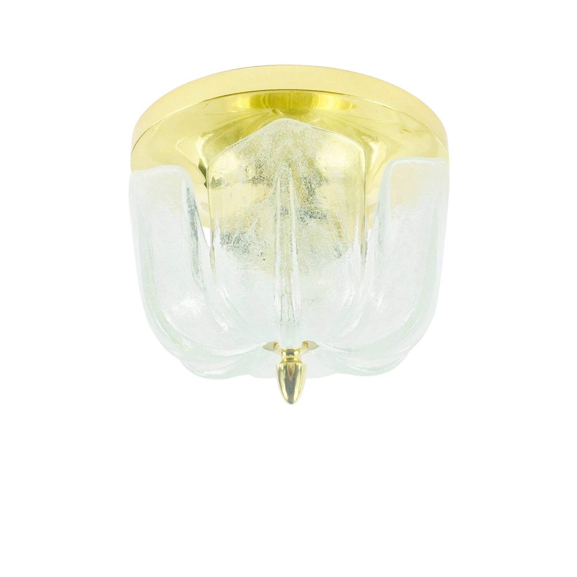 Large Flower-Shaped Glass & Brass Flush Mount/Ceiling Light from Limburg, Germany, 1960s/1970s