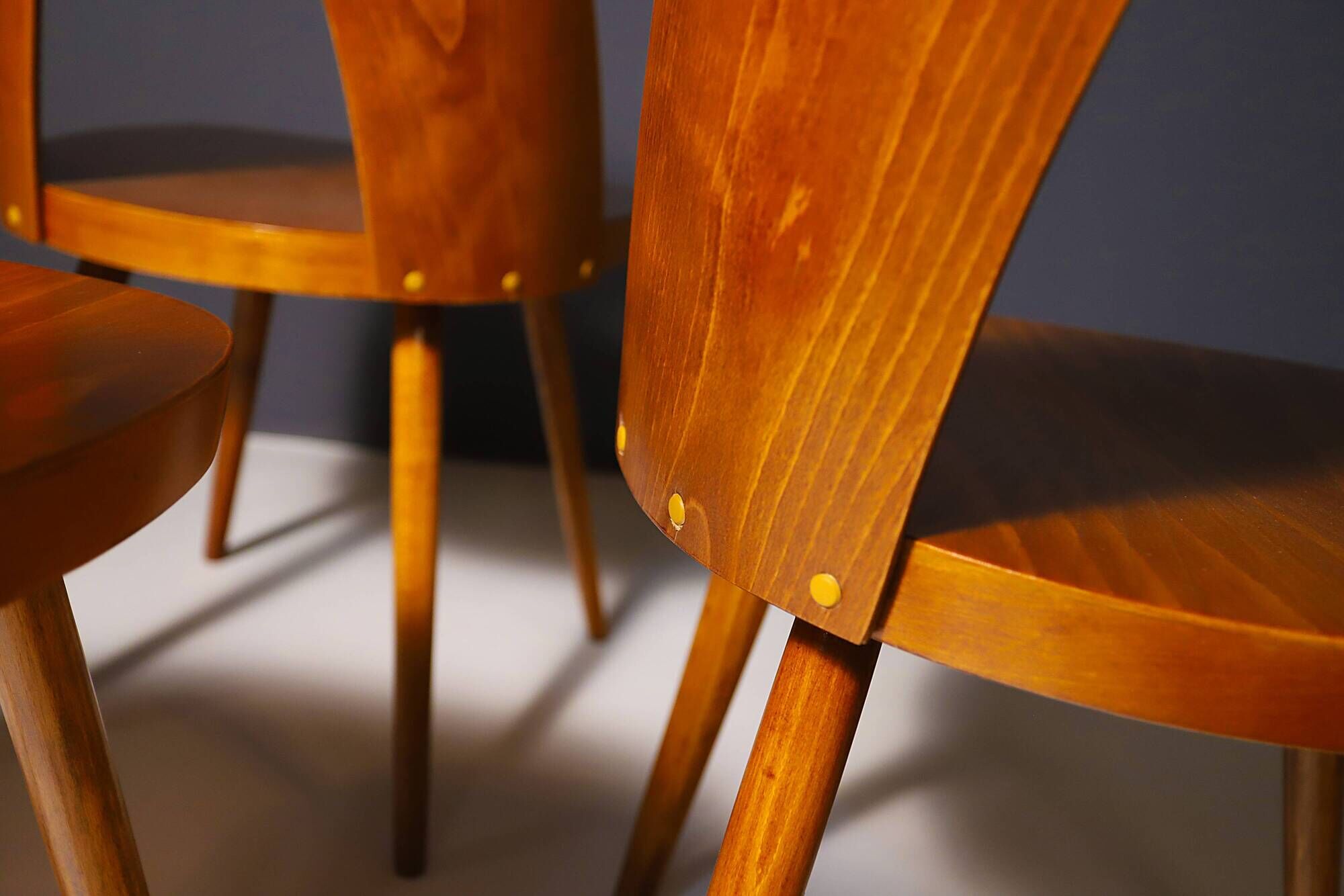 Fully renovated beech wood dining chairs, Czechoslovakia, set of 4