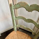Provençal chair in water green wood and woven straw
