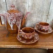 Ancienne théière gf art déco céramique flammée marron vintage