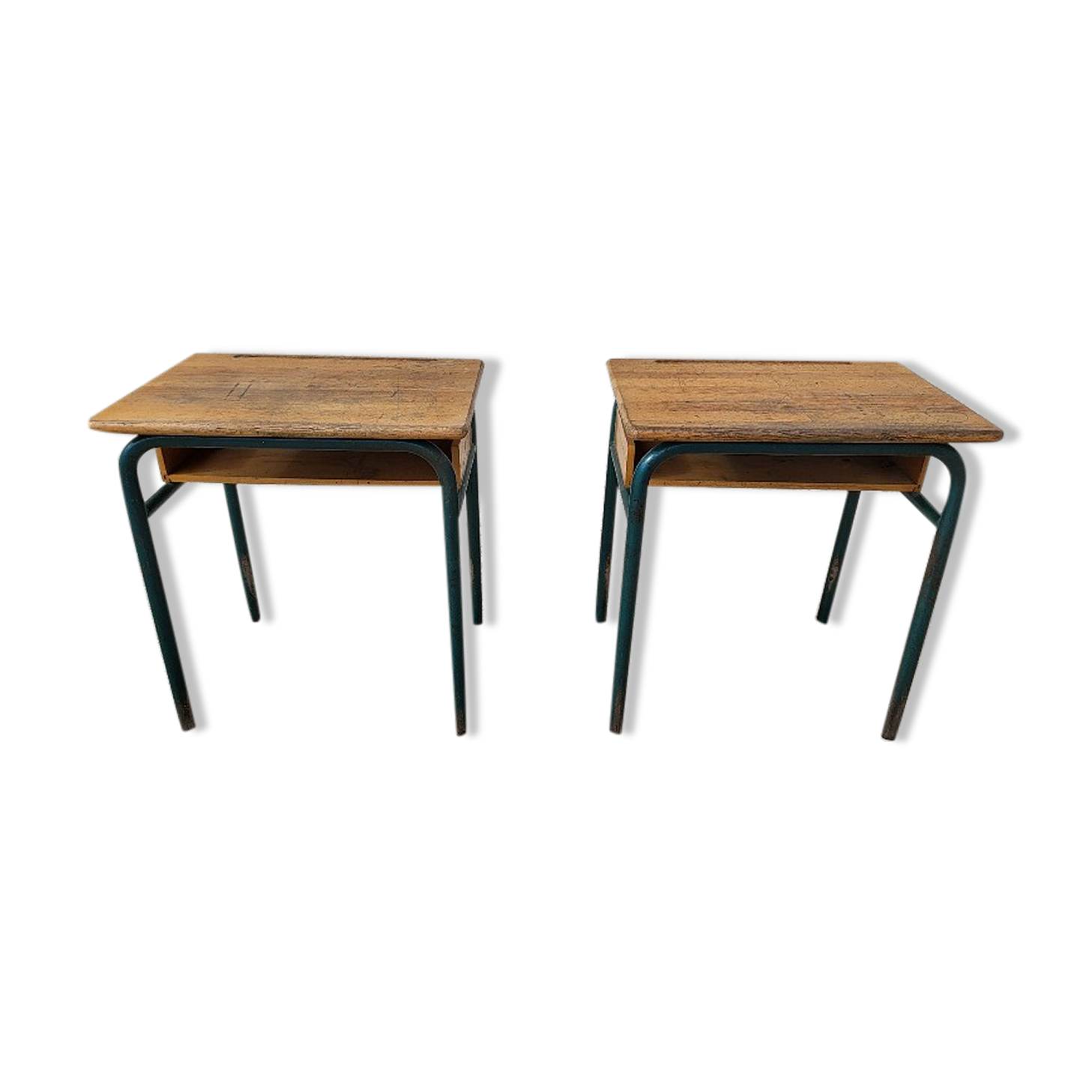 Pair of desks desks school 1960 in metal and oak