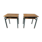 Pair of desks desks school 1960 in metal and oak