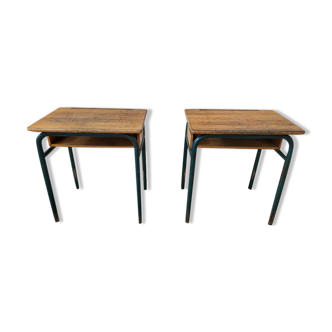 Pair of desks desks school 1960 in metal and oak