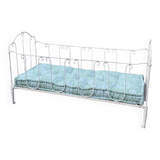 19th century wrought iron baby bed convertible into a bench + wool mattress