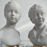 Pair of biscuit busts, Tharaud, Houdon, Louise and Alexandre Brongniart