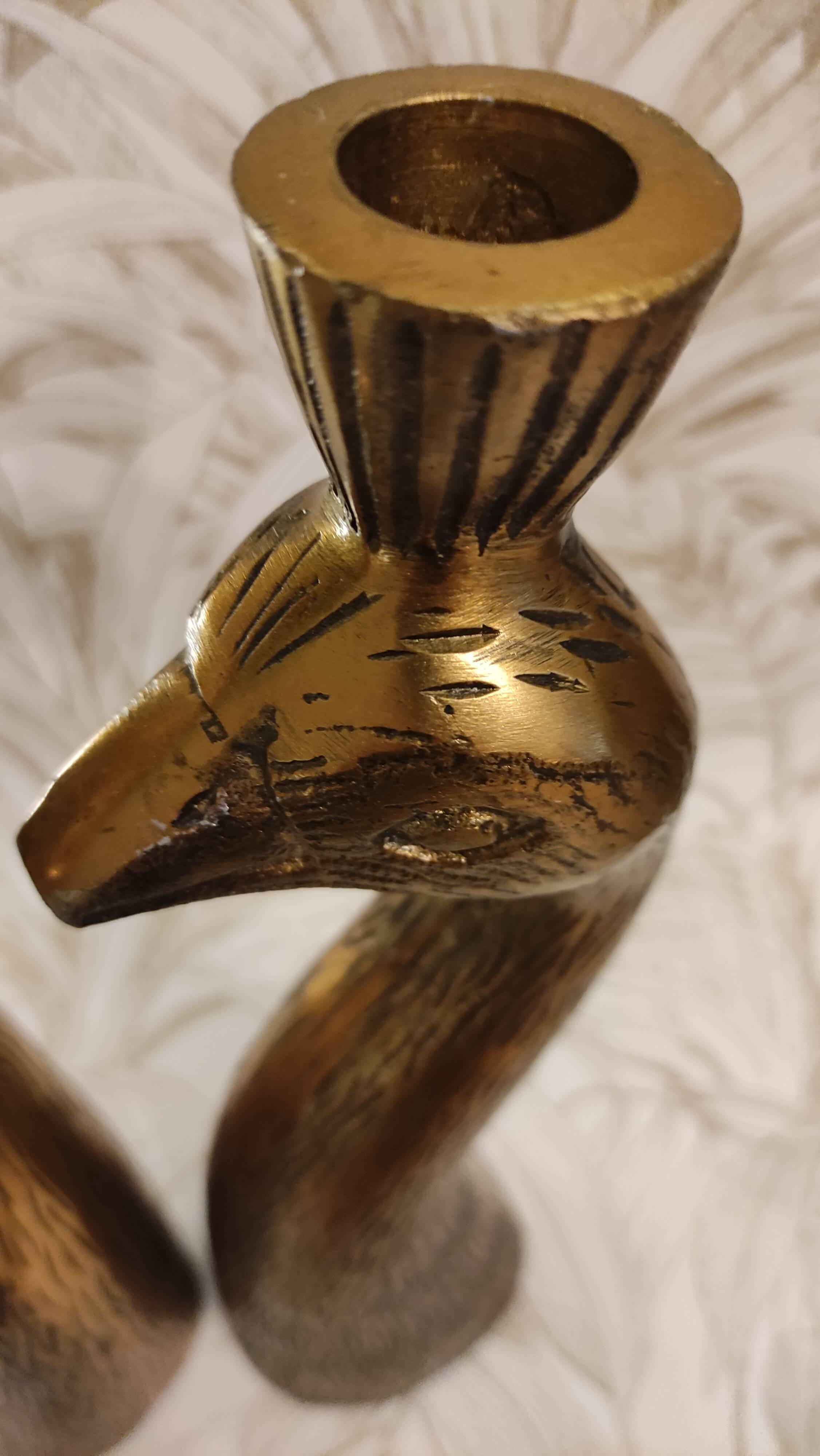 Golden candle holder art deco style peacock head