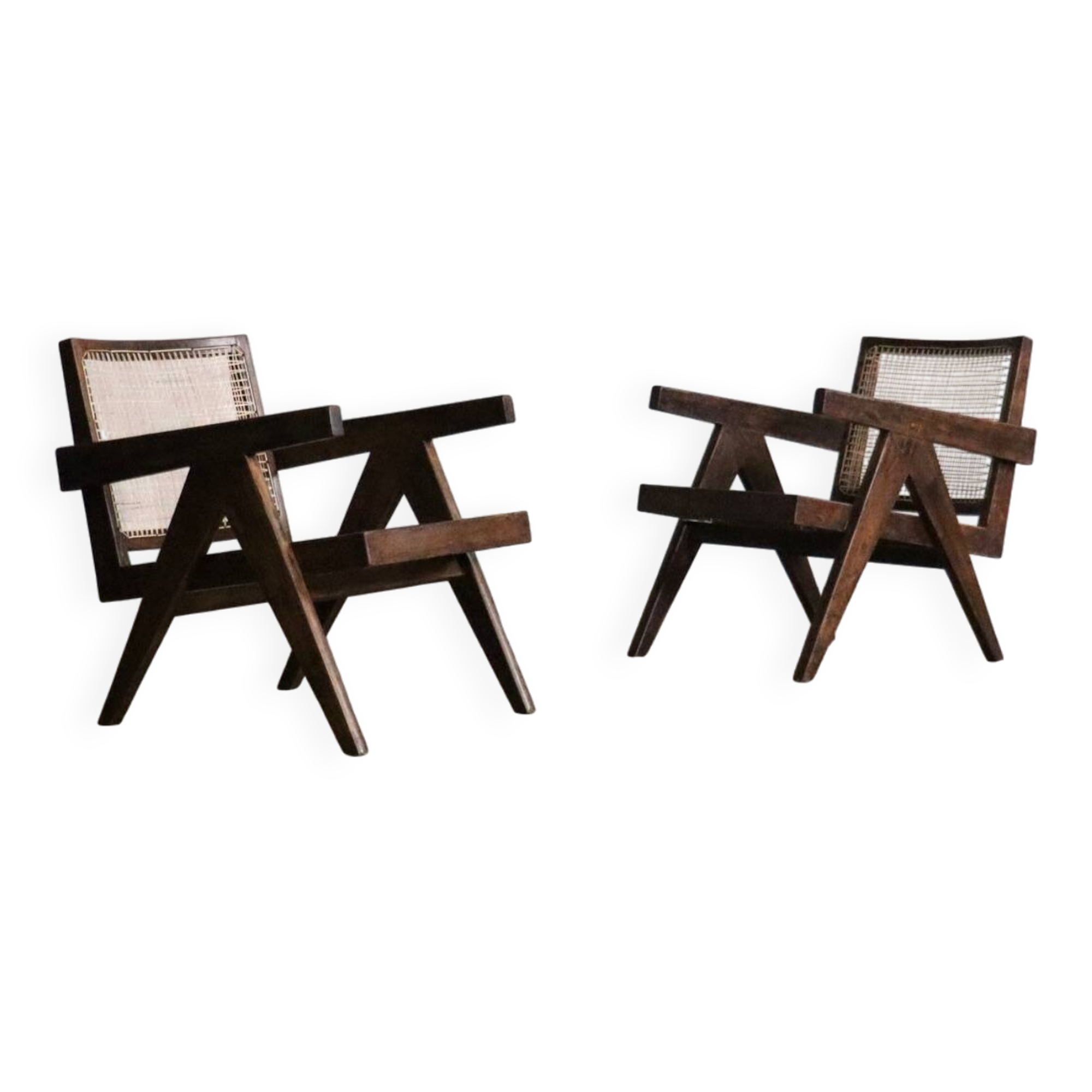 Pierre Jeanneret lounge chairs PJ-SI-29-A in teak and Cane, 1950s