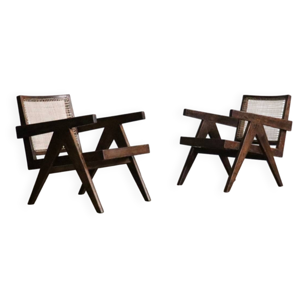 Fauteuils Pierre Jeanneret PJ-SI-29-A en teck et rotin, années 1950 — Beyit