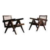 Pierre Jeanneret lounge chairs PJ-SI-29-A in teak and Cane, 1950s