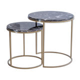 Trundle tables in imperial brown marble.
