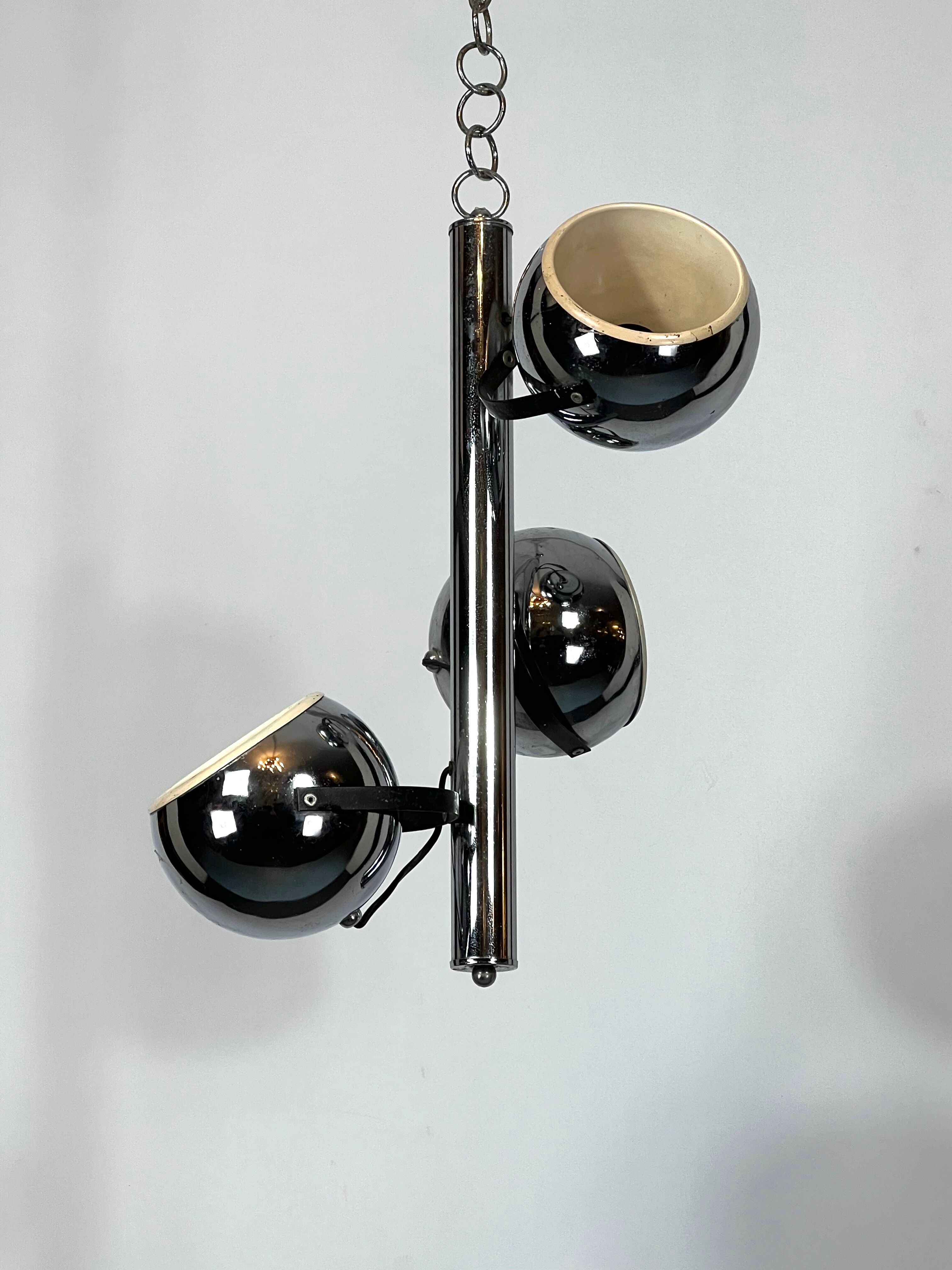 Goffredo Reggiani, three lights chrome chandelier from 70s