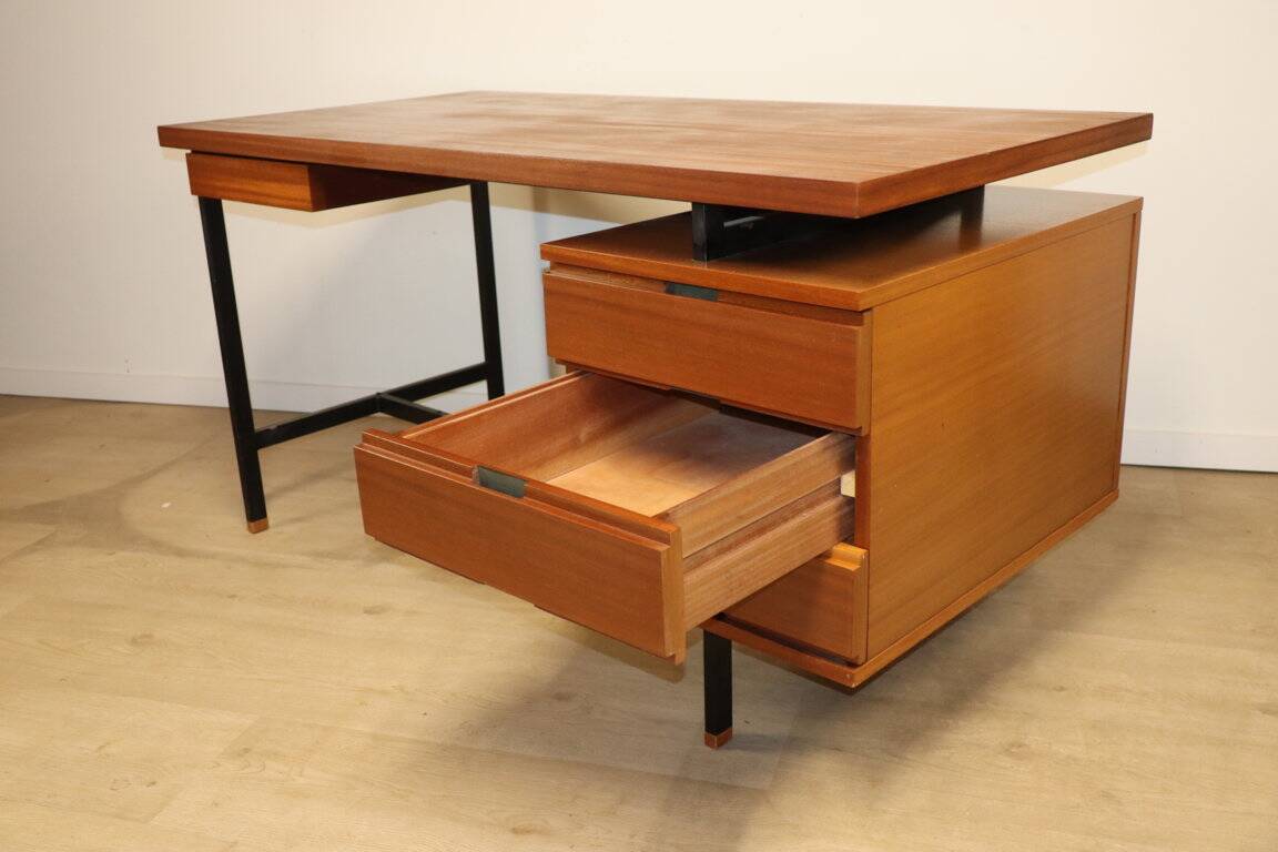 Vintage mahogany desk by Pierre Guariche edition Minvielle, 1960