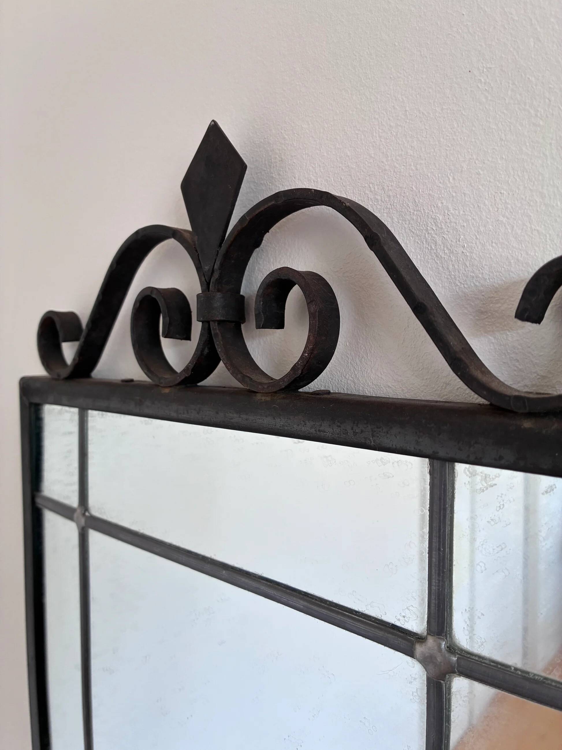 Art Deco black wrought iron wall mirror, Belgium, 1930s