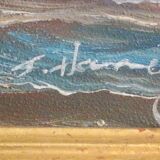 Oil on canvas signed Haney marine in gold frame