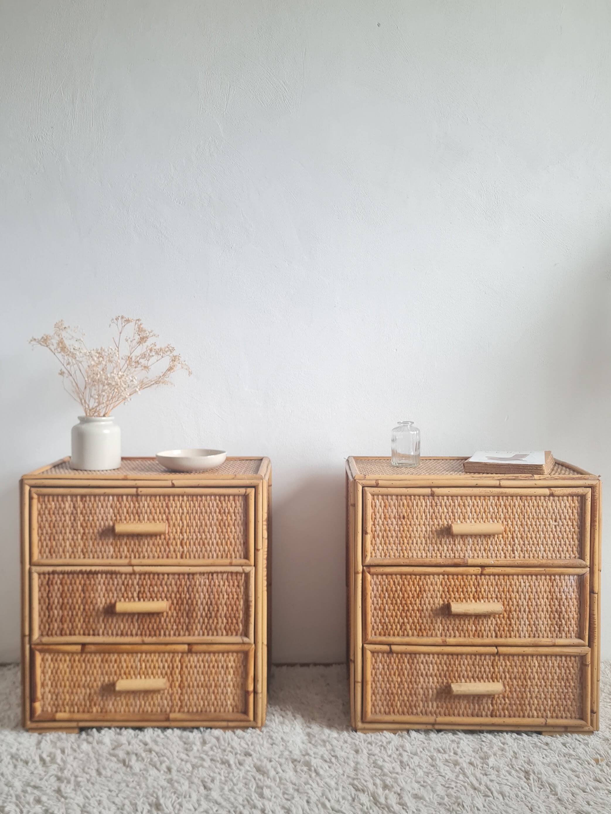 Pair of rattan bedside tables circa the 1970s.