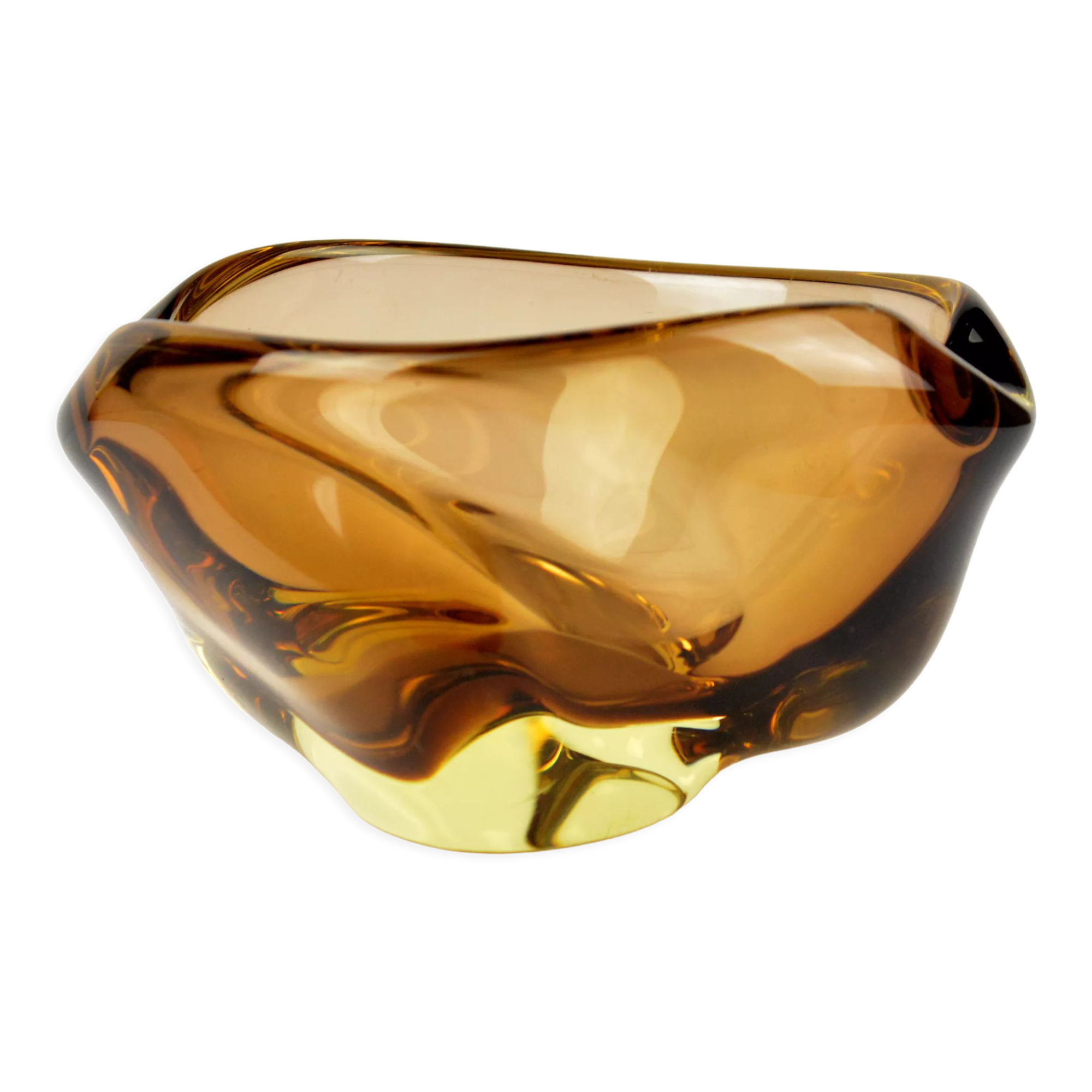 1960s organic modern form glass ashtray designed by M. Klinger, Železny Brod Sklo, Czechoslovakia