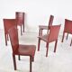 6 red leather dining chairs made in Italy, 1980s