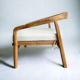 Deep XL teak wood chaise longue with cushion