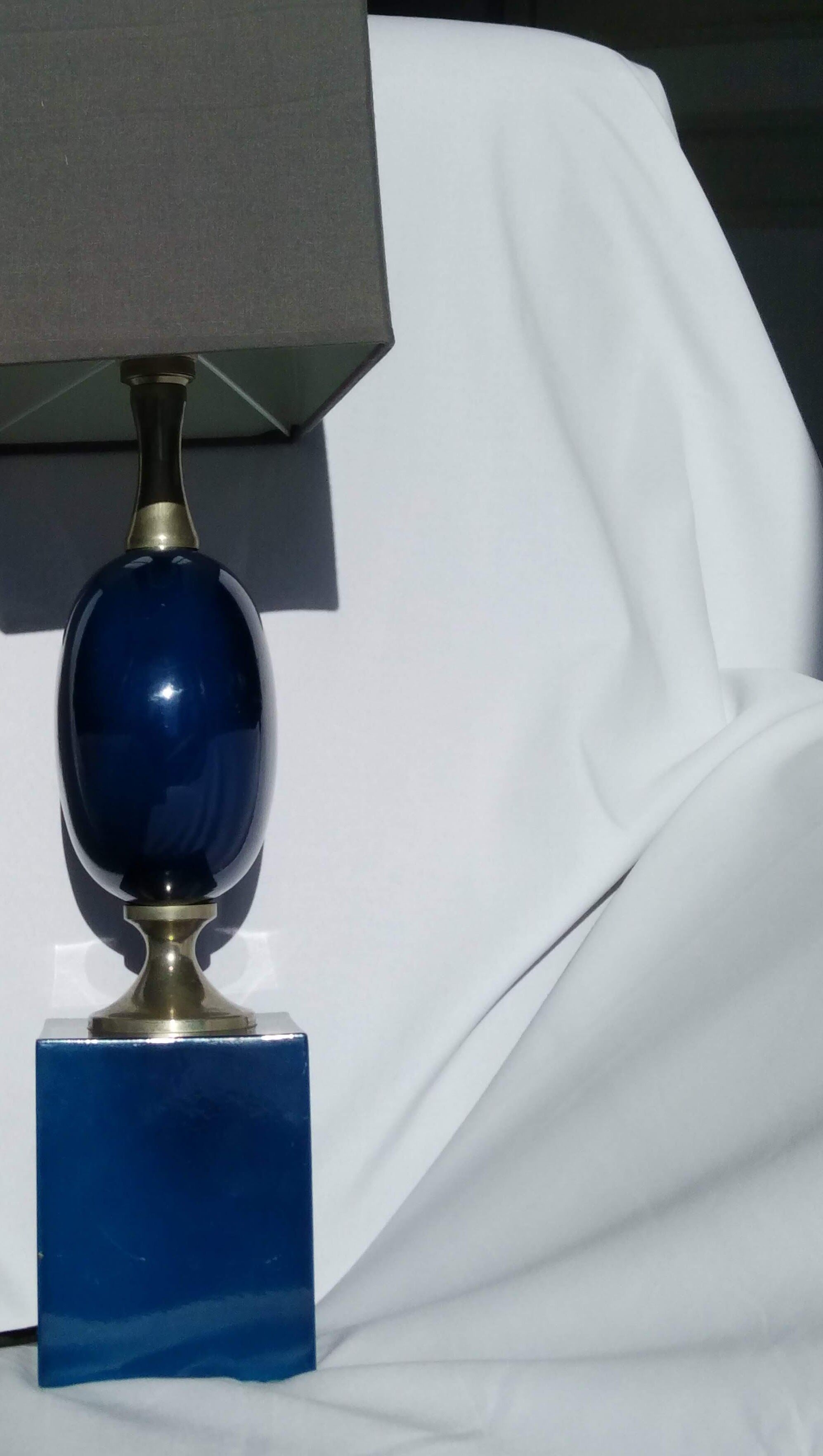 Lampe métal bleue Philippe Barbier