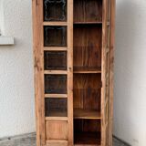 Parisian wardrobe in raw wood with engraved glass from 1920.