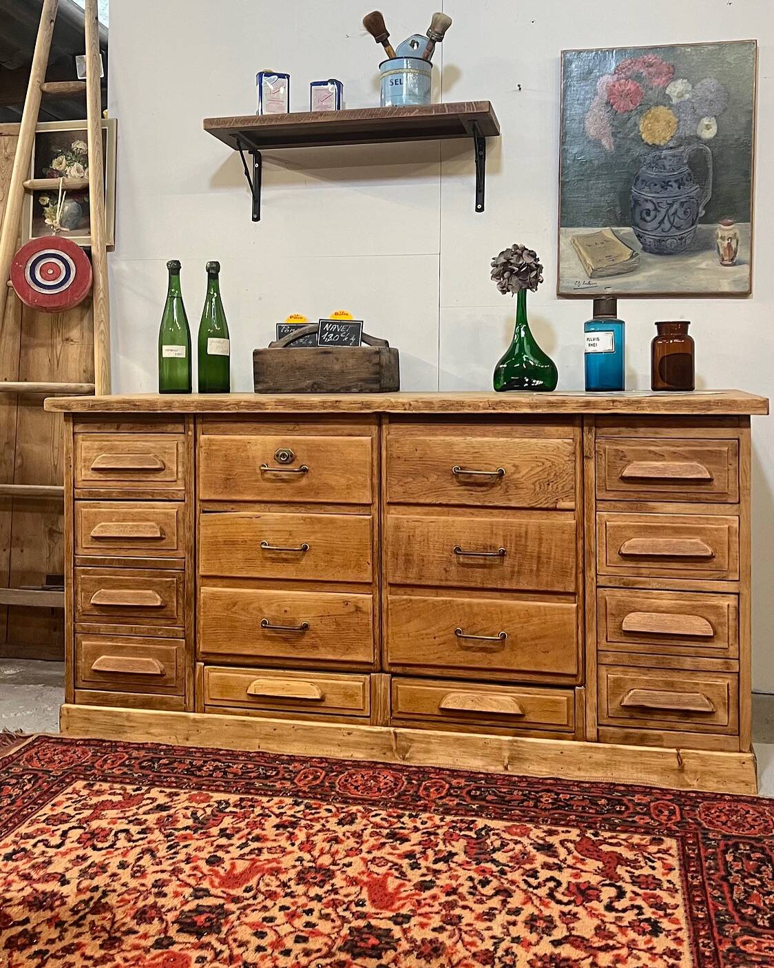 Old oak workshop drawer unit