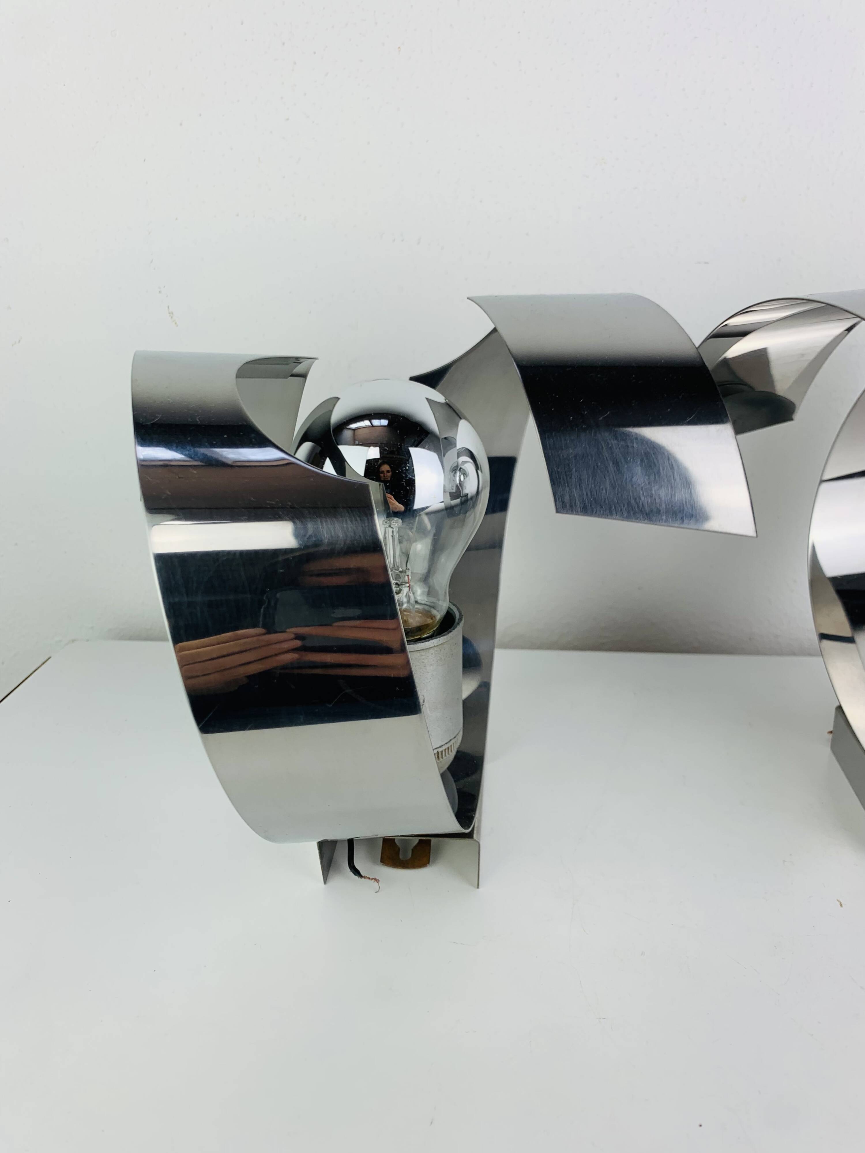 Pair of chrome spiral wall lights from the seventies/Space Age, 1970s.
