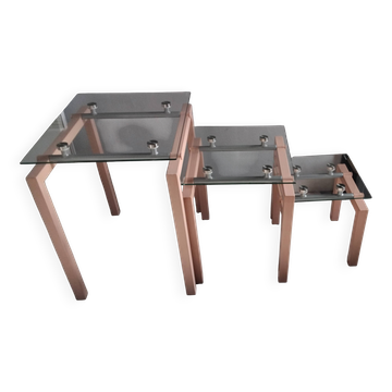 Nesting tables in metal and glass