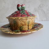 Jam maker, compotier, pot, candy slurry Sarreguemines strawberries