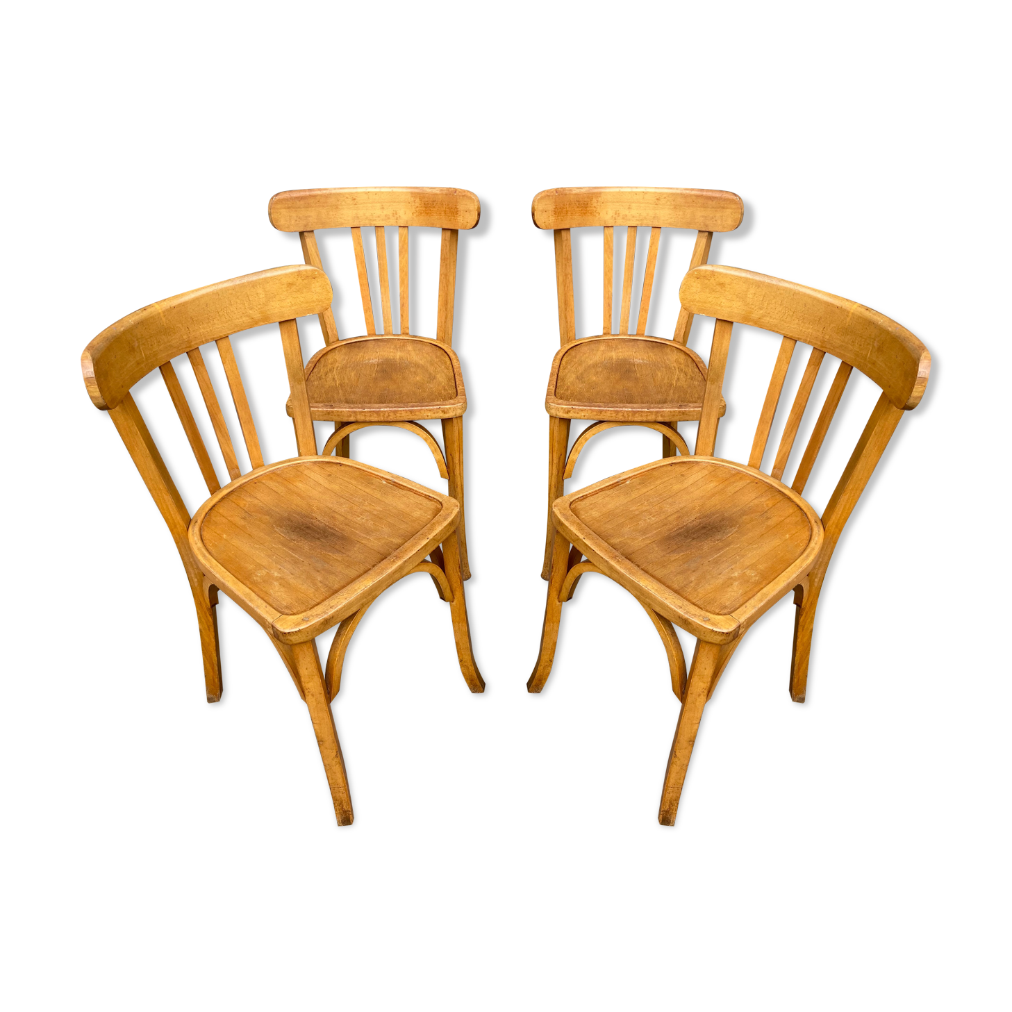 4 chairs bistro Baumann curved wood 1960