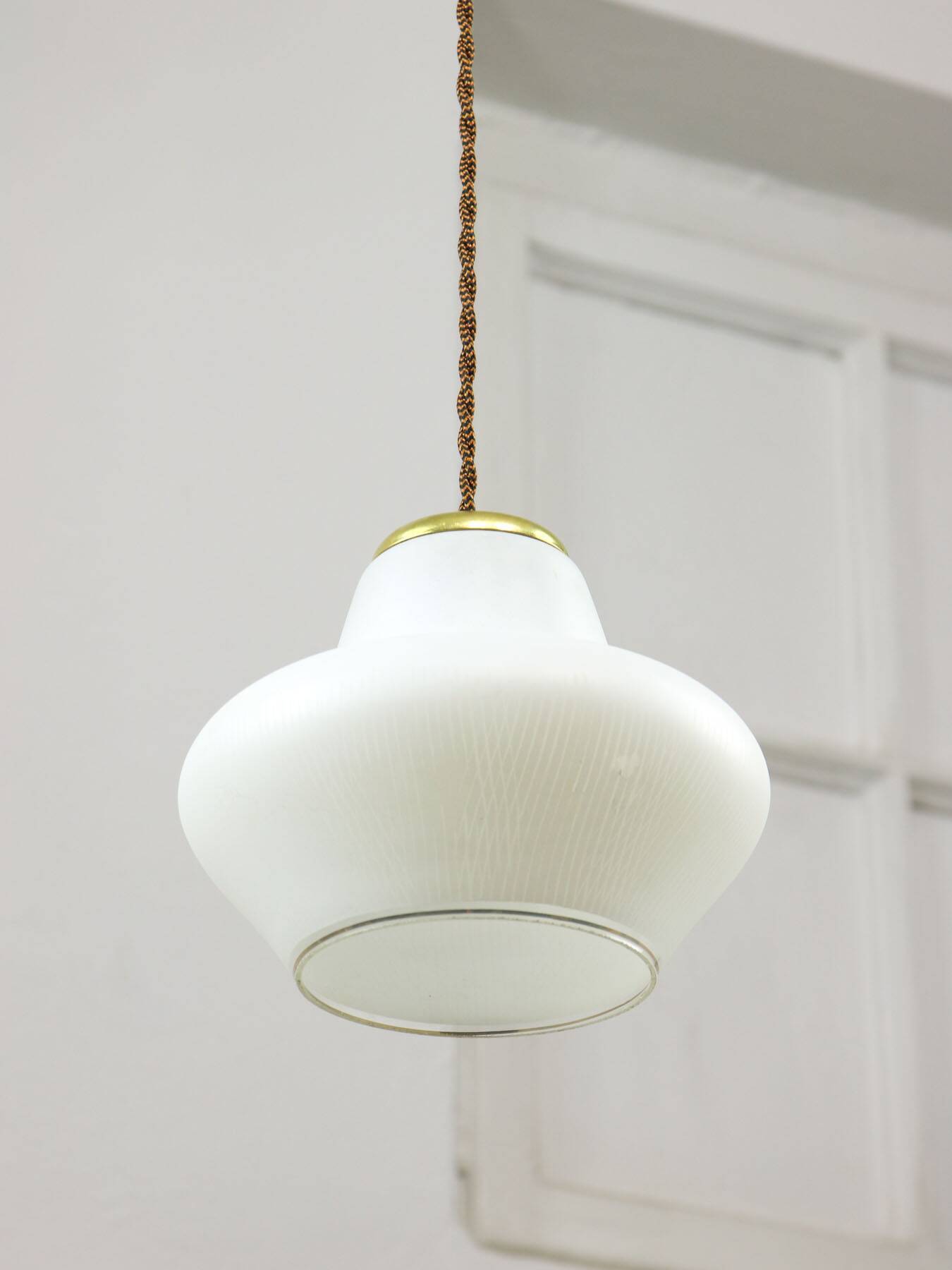 Small Mid-Century Italian Brass and Opaline Pendant Lamp
