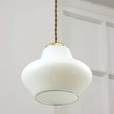 Small Mid-Century Italian Brass and Opaline Pendant Lamp