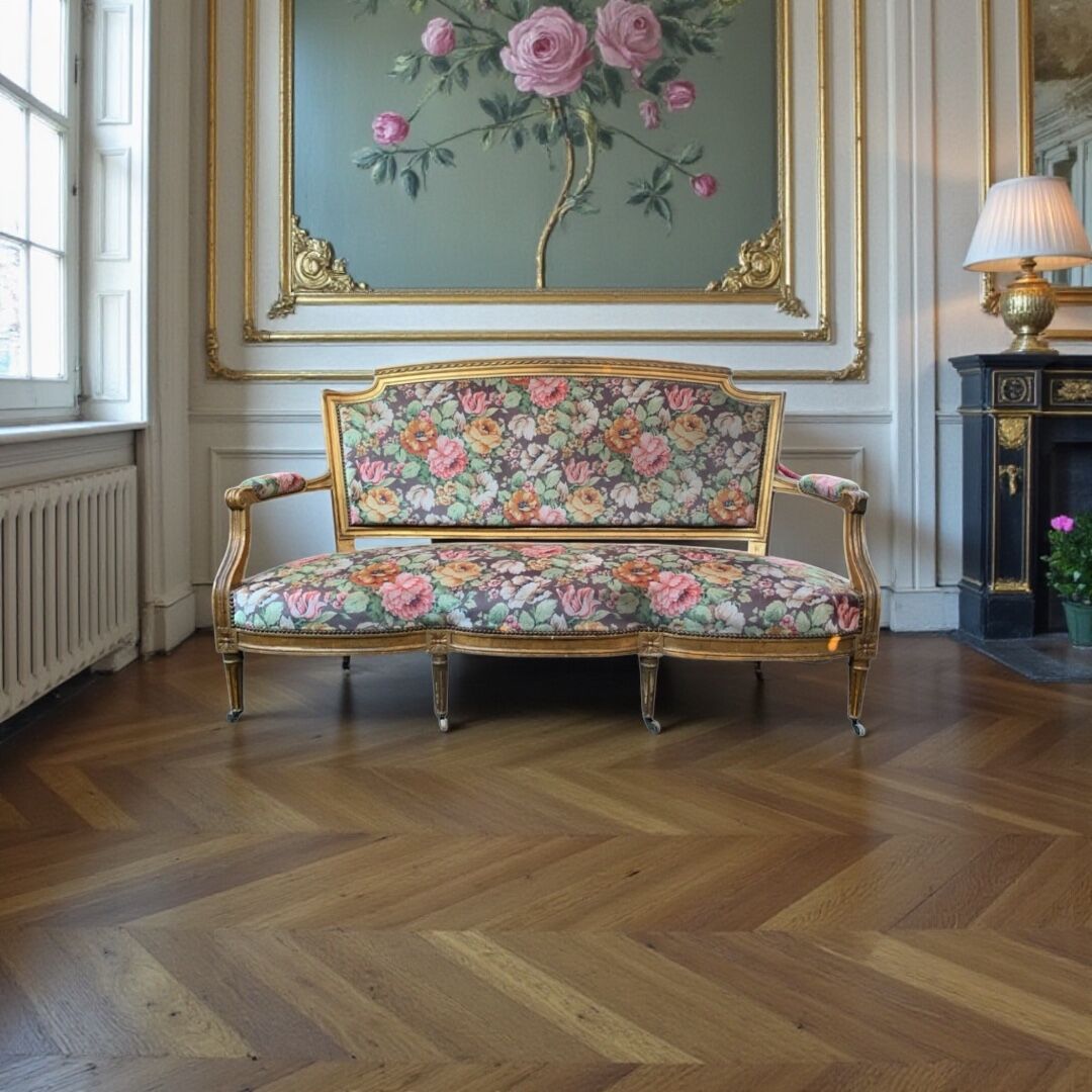 19th-century floral velvet bench