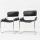 Set Vintage italian chairs black leather and chrome 1970s
